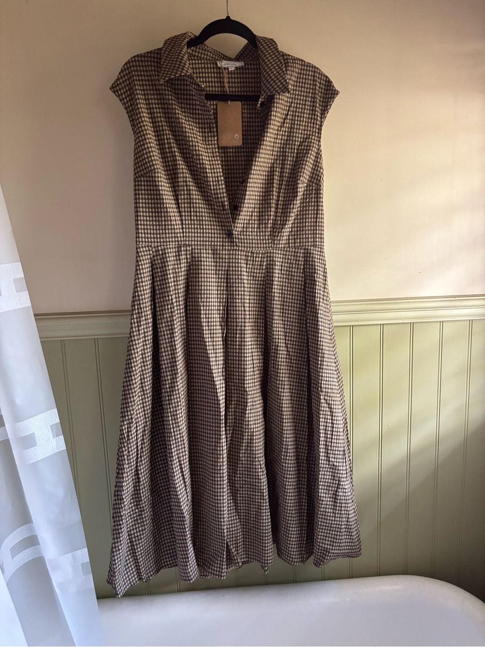RIHOAS Brown and Cream Gingham Collar Midi Dress